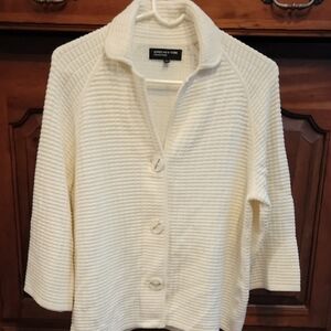JONES NEW YORK COLLECTION/Cream Button-Front Ribbed Knit Sweater/LARGE